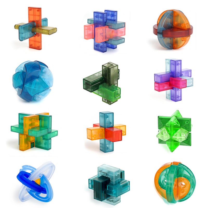 New Luban Lock Transparent Glass Color Series Various Difficulty Puzzle Super Difficult Children'S Puzzle Kongming Lock Toy - Image 2